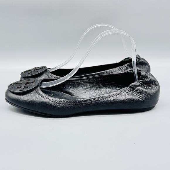 Tory Burch Shoes Women 10 Black Leather Minnie Travel Ballet Flats Slip On Logo - Picture 5 of 12